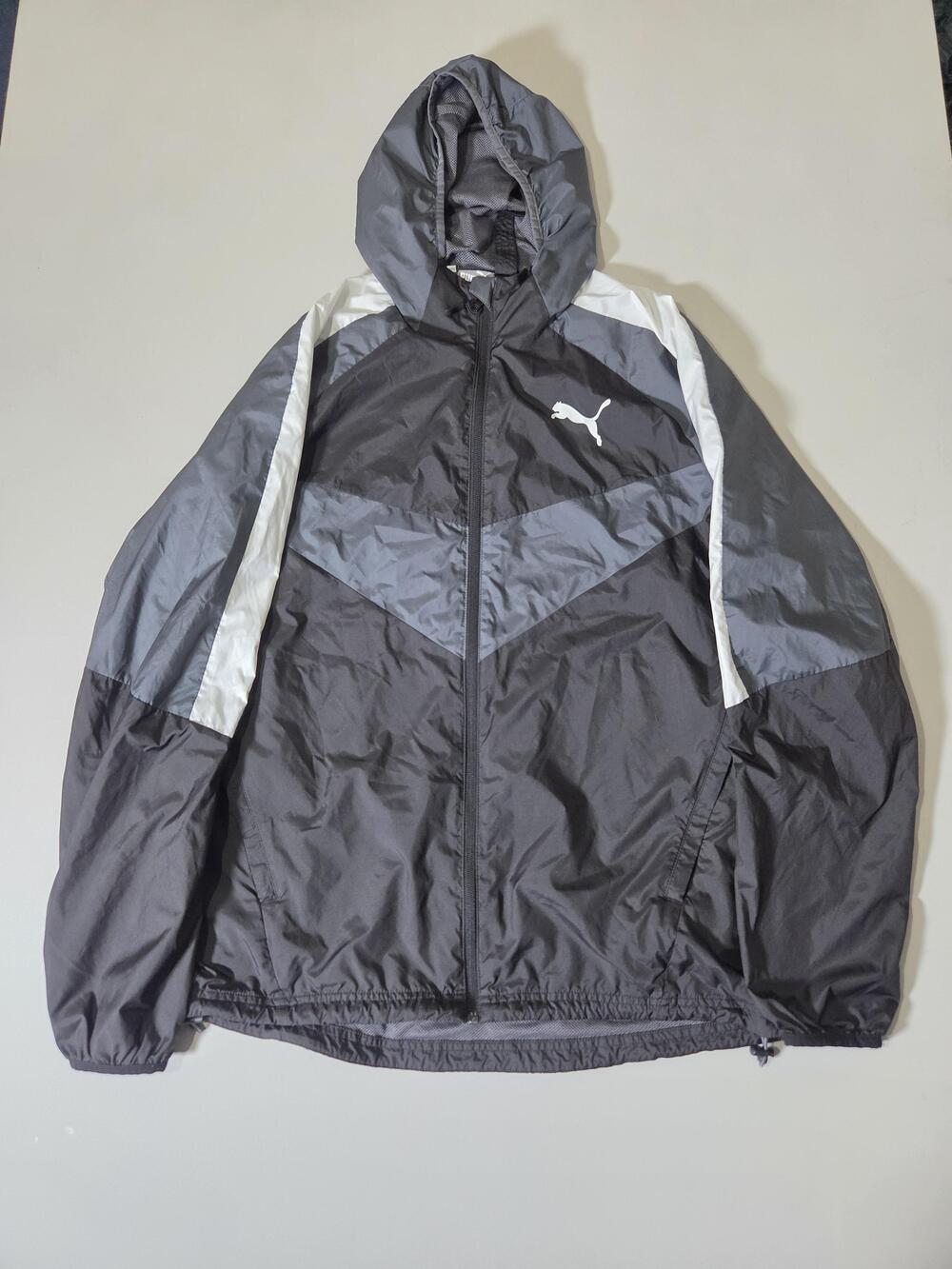 Puma Jacket Mens Large Gray Colorblock Hooded Full Zip Windbreaker Running Gym